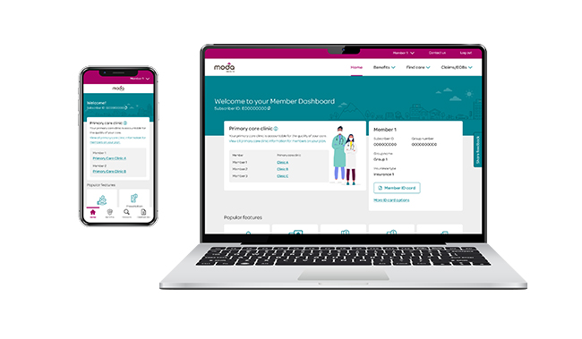 Moda Member Dashboard shown on mobile and laptop screens